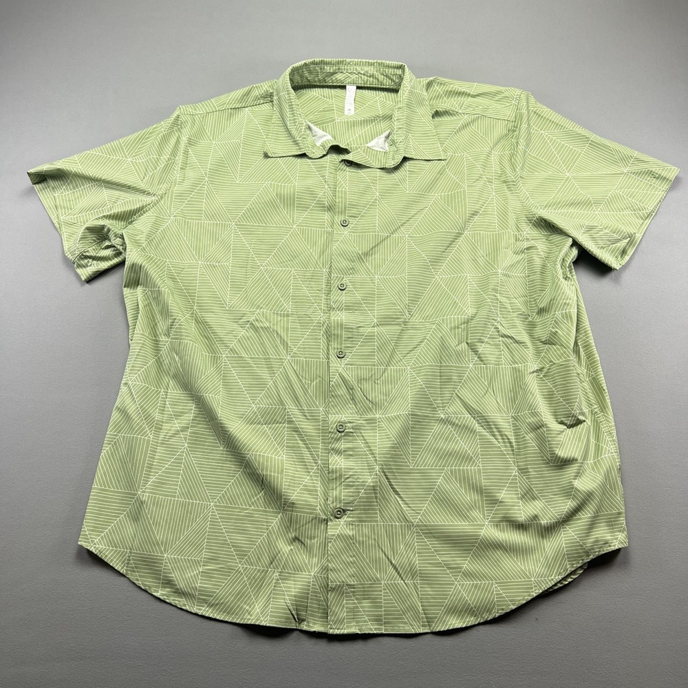 Stylus Shirt Mens 2XL Green Abstract Triangular Stretch Curved Hem Button Up